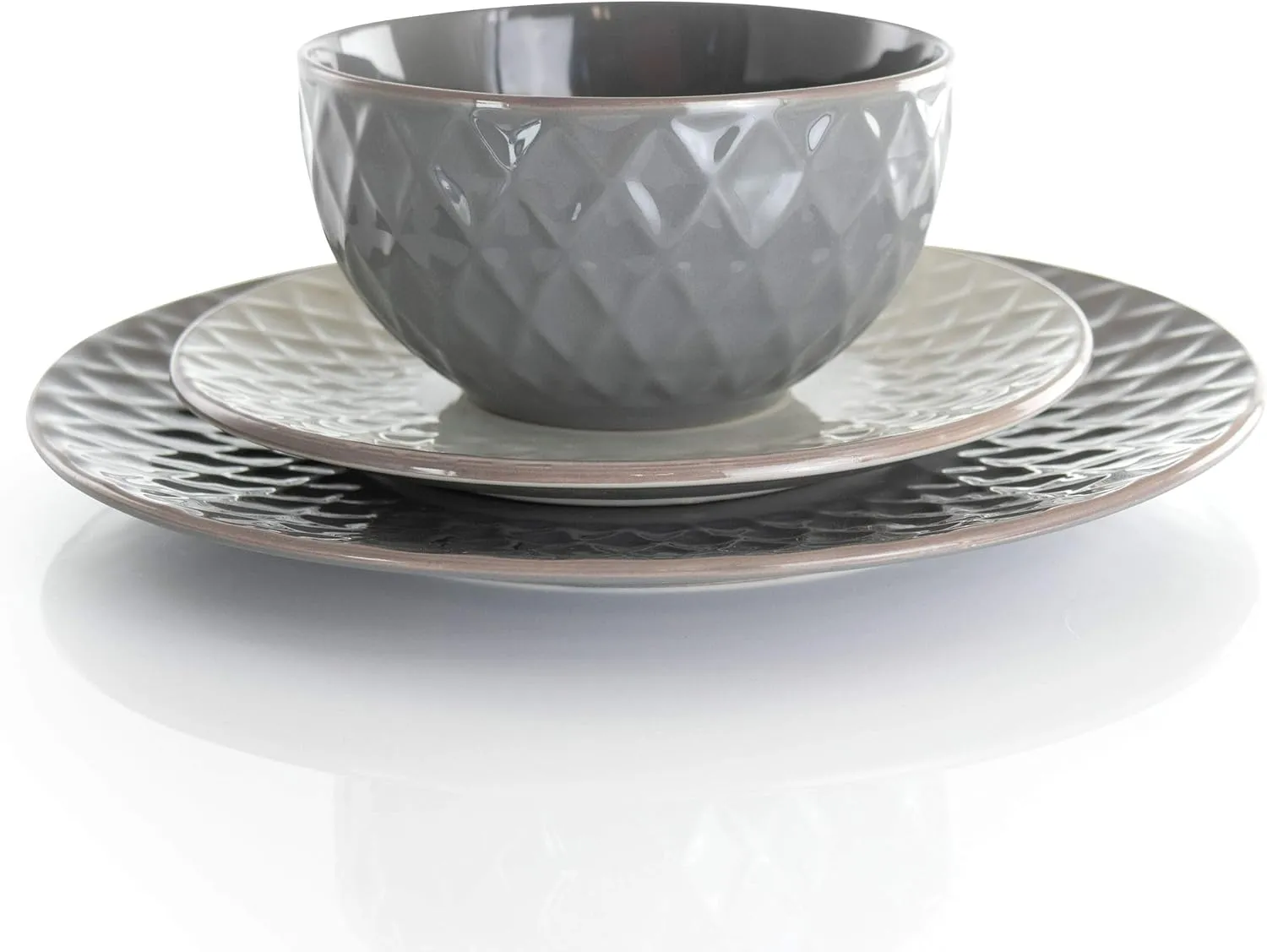 Elama Round Tahitian Stoneware Collection Dinnerware Dish Set, 16 Piece, Slate and Pearl