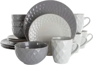 Elama Round Tahitian Stoneware Collection Dinnerware Dish Set, 16 Piece, Slate and Pearl