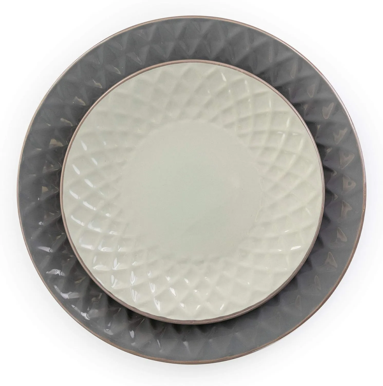 Elama Round Tahitian Stoneware Collection Dinnerware Dish Set, 16 Piece, Slate and Pearl
