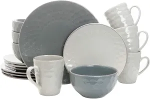 Elama Round Tahitian Stoneware Pearl Collection Dinnerware Dish Set, 16 Piece, Slate and Stone Gray