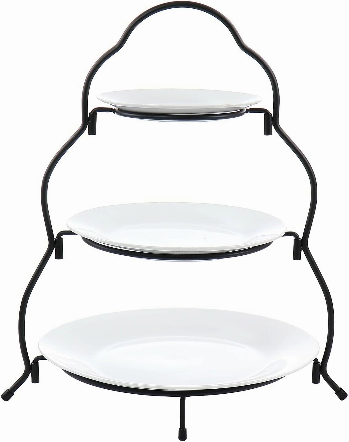 Elama Ceramic Stoneware Condiment Appetizer Set, 4 Piece, 3 Tier Porcelain and Metal 1