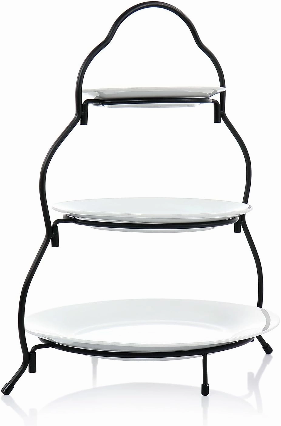 Elama Ceramic Stoneware Condiment Appetizer Set, 4 Piece, 3 Tier Porcelain and Metal 1