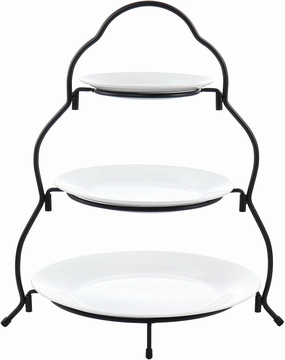 Elama Ceramic Stoneware Condiment Appetizer Set, 4 Piece, 3 Tier Porcelain and Metal 1