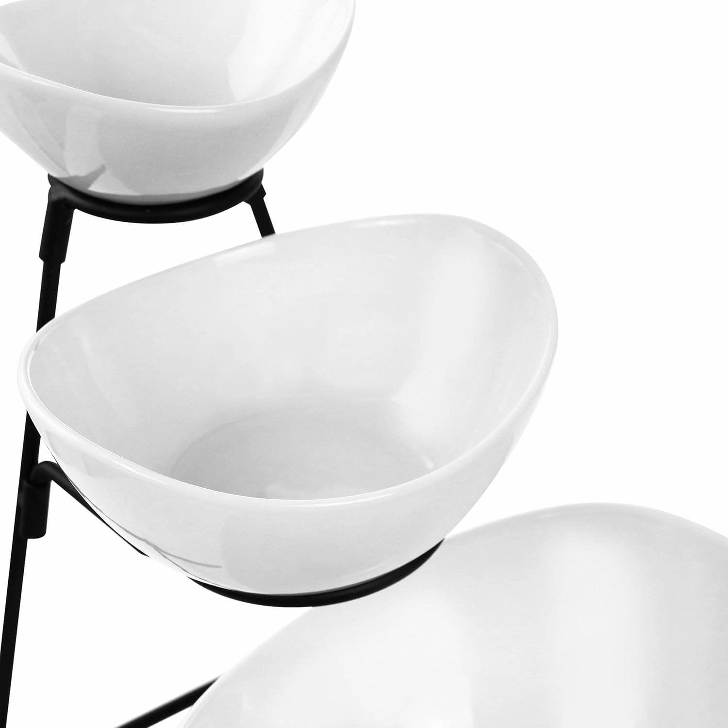 Elama Ceramic Stoneware Condiment Appetizer Set, 4 Piece, 3 Tier Porcelain and Metal 2