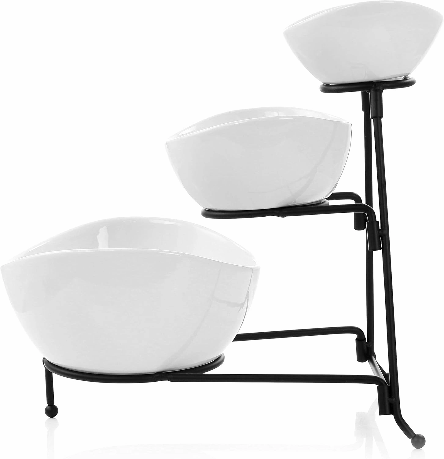 Elama Ceramic Stoneware Condiment Appetizer Set, 4 Piece, 3 Tier Porcelain and Metal 2