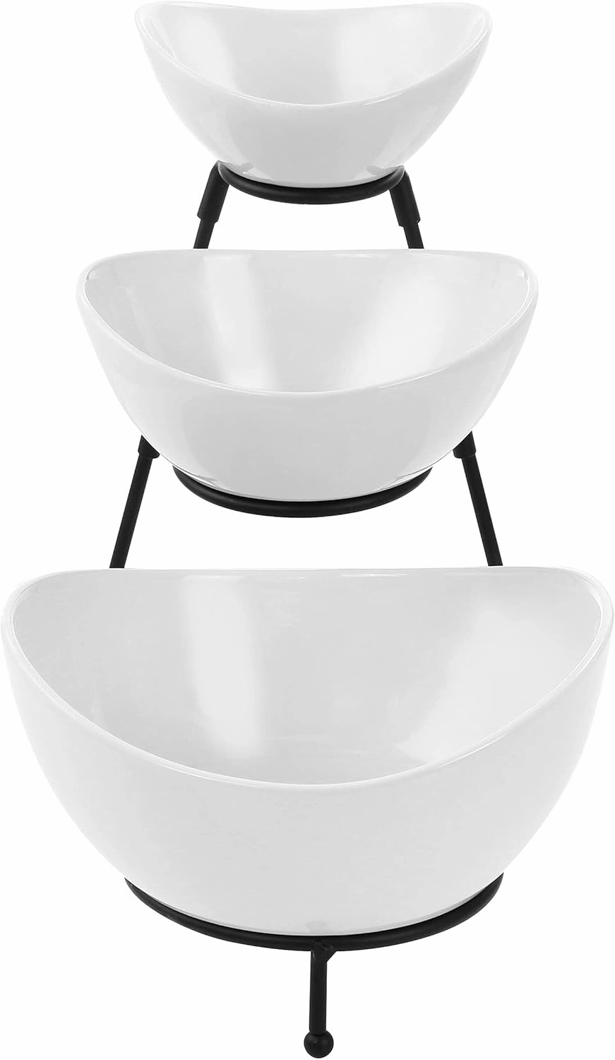 Elama Ceramic Stoneware Condiment Appetizer Set, 4 Piece, 3 Tier Porcelain and Metal 2