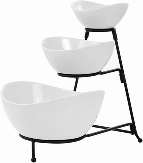Elama Ceramic Stoneware Condiment Appetizer Set, 4 Piece, 3 Tier Porcelain and Metal 2