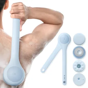 Electric Body Brush Back Scrubber for Shower, Waterproof Long Dual Handle Power Body Scrubber with 3 Heads, Rechargeable Bath Brush & 2 Speeds, for Cleansing, Exfoliating and Massaging Skin