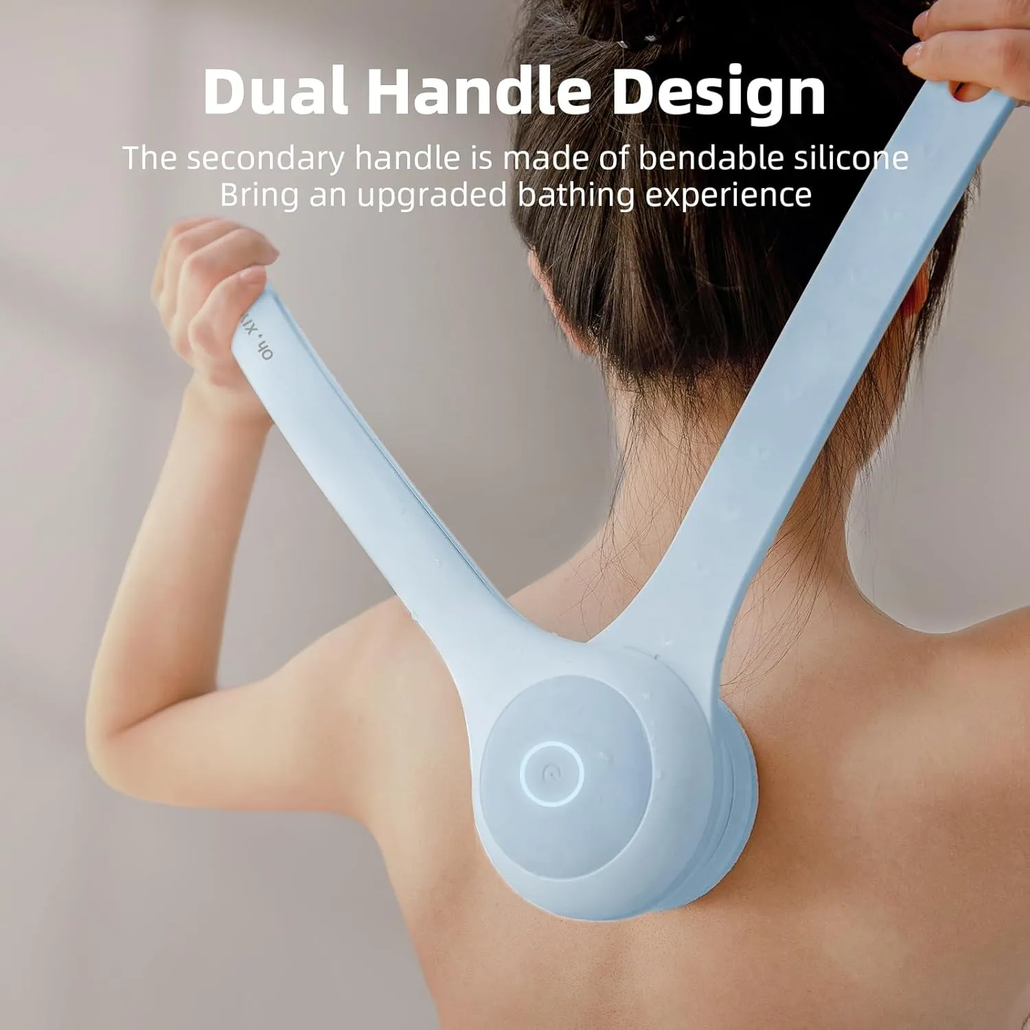 Electric Body Brush Back Scrubber for Shower, Waterproof Long Dual Handle Power Body Scrubber with 3 Heads, Rechargeable Bath Brush & 2 Speeds, for Cleansing, Exfoliating and Massaging Skin