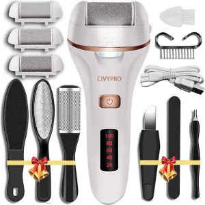 Electric Foot Callus Remover- Long Service Time, Rechargeable Electronic Foot File- Ideal Gift, Professional Pedicure Tools, Waterproof Foot Scrubber, Pedicure Kit Feet Care for Dead Skin (White)