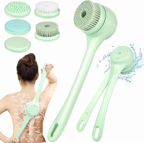 Electric Body Brush Back Scrubber for Shower, Dual Handle Auto Spinning Exfoliating Massage Bath Brush with 5 Brush Heads, Deep Cleansing, Waterproof, Rechargeable Rotating Body Brushes