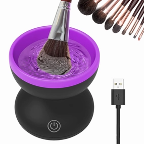 Electric Makeup Brush Cleaner, Luxiv Wash Makeup Brush Cleaner Machine Fit for All Size Automatic Spinner Dryer, Beauty Blender Washer (Black Purple)