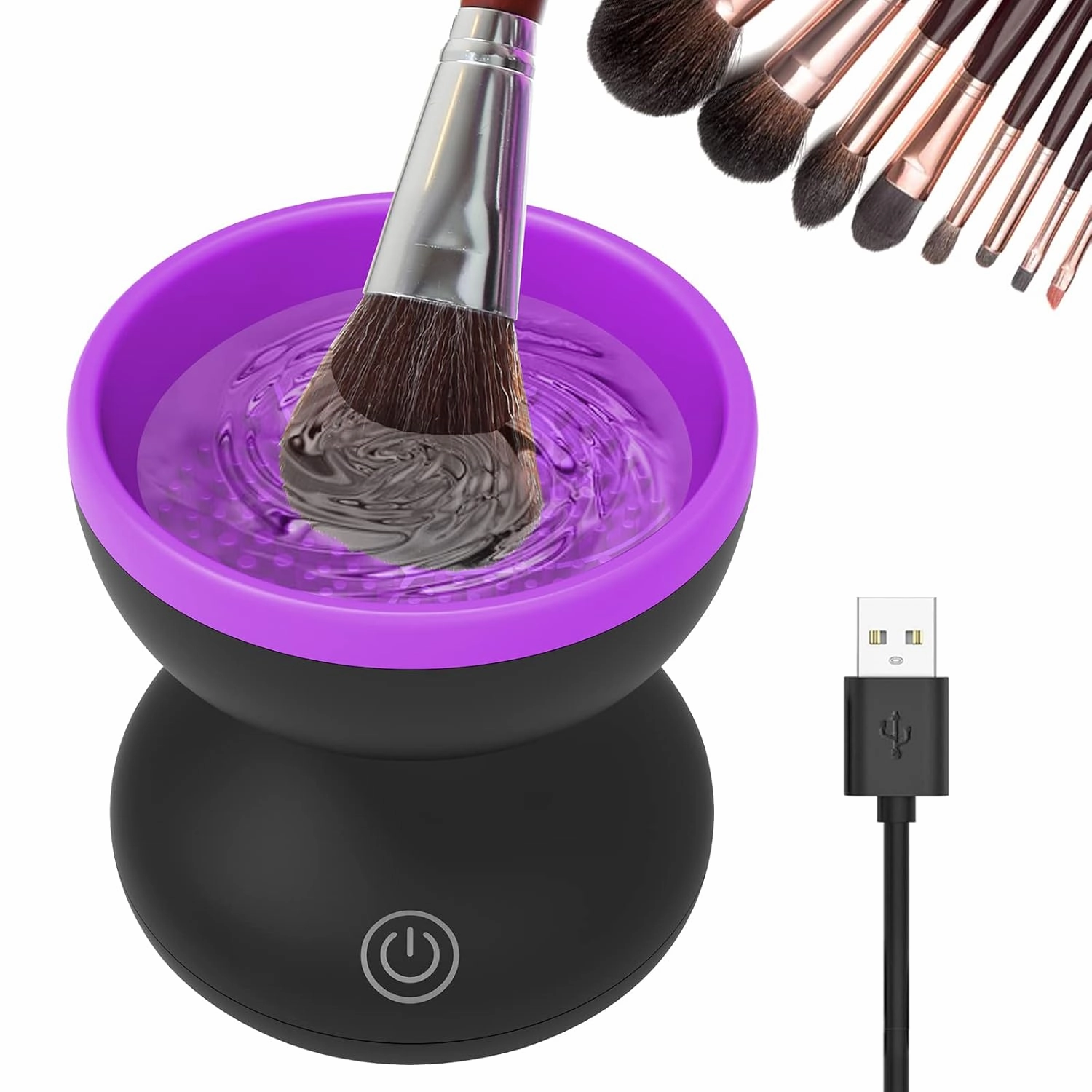 Electric Makeup Brush Cleaner, Luxiv Wash Makeup Brush Cleaner Machine Fit for All Size Automatic Spinner Dryer, Beauty Blender Washer (Black Purple)