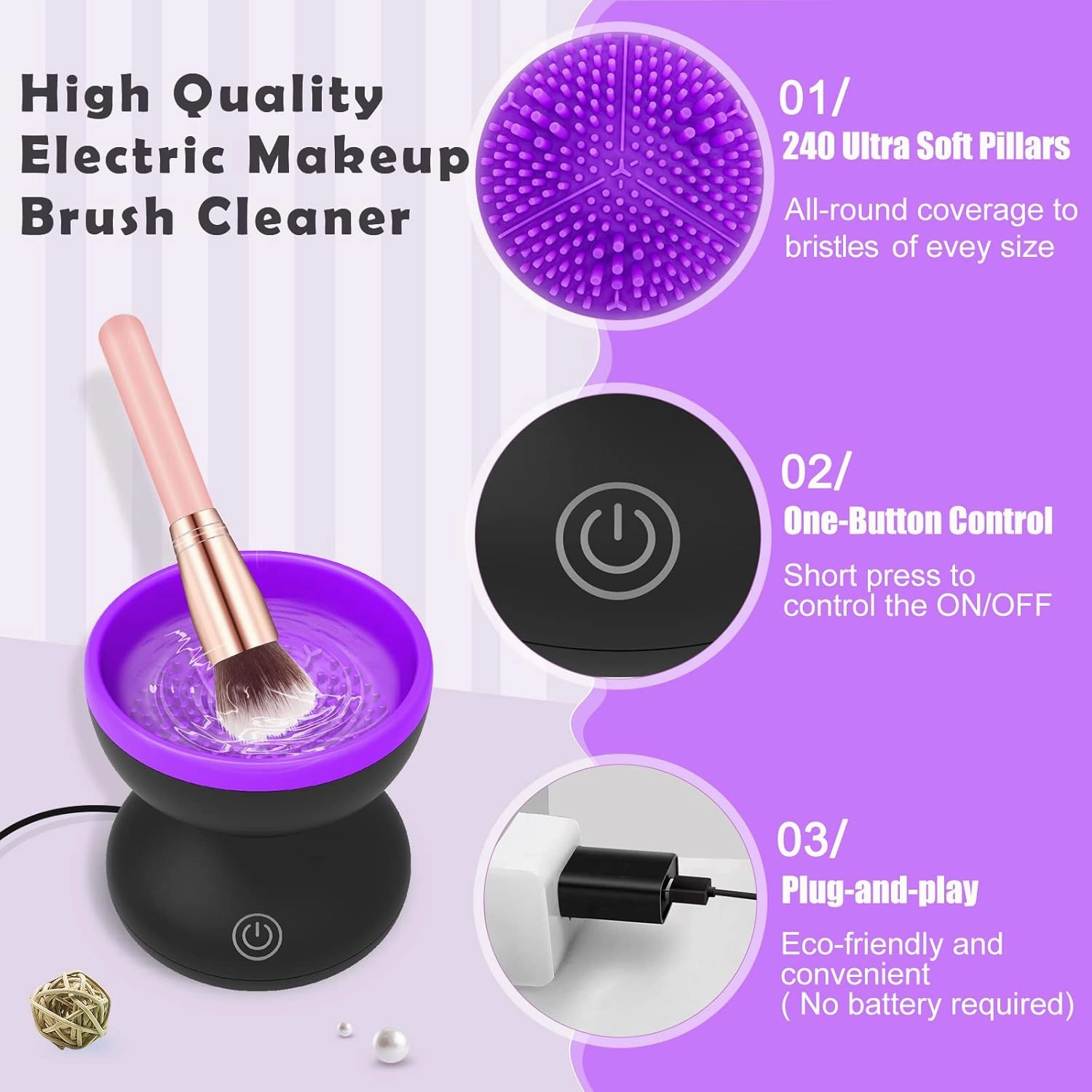 Electric Makeup Brush Cleaner, Luxiv Wash Makeup Brush Cleaner Machine Fit for All Size Automatic Spinner Dryer, Beauty Blender Washer (Black Purple)