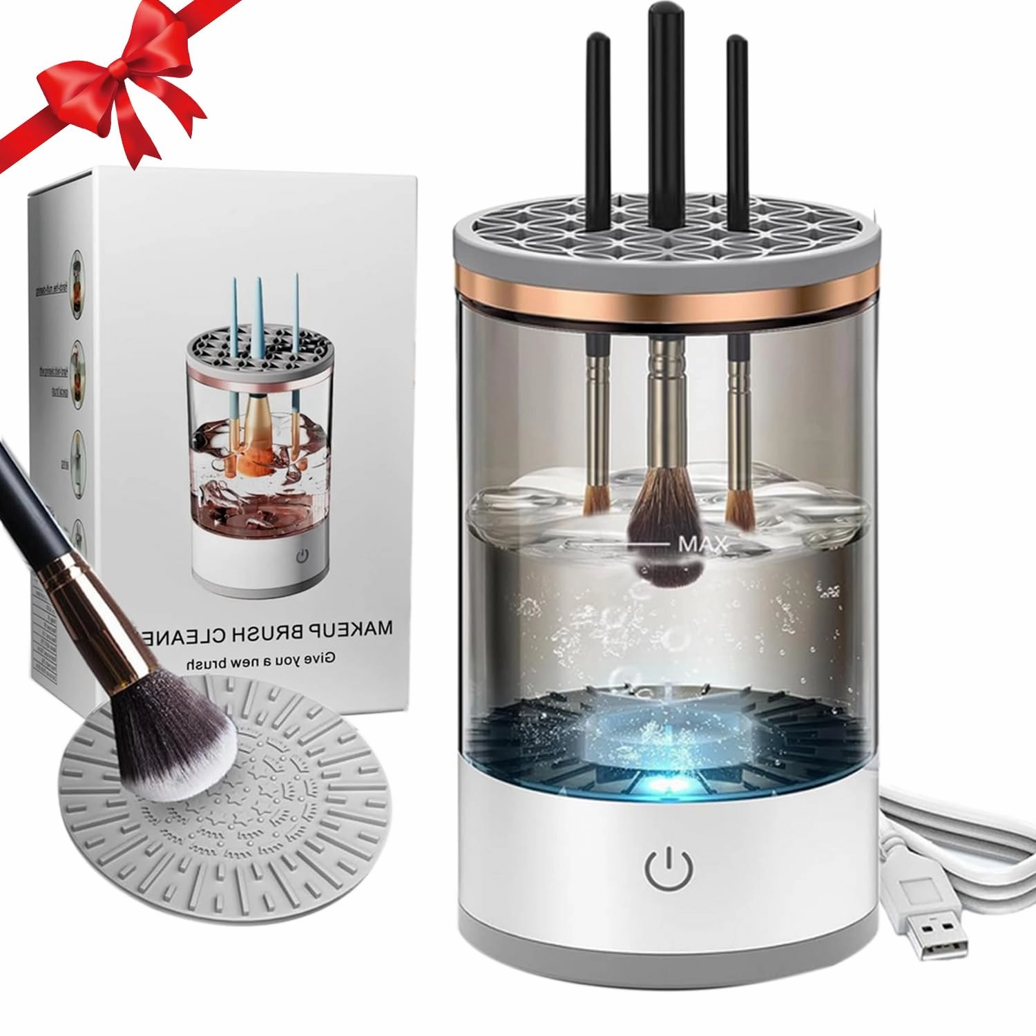 Electric Makeup Brush Cleaner Machine Makeup Brush Cleaner Machine Automatic Cosmetic Brush Cleaner and Dryer for All Size Beauty Makeup Brush