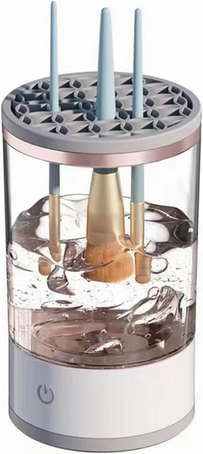 Electric Makeup Brush Cleaner, Makeup Cleaner Machine, 7000 RPM 8W 1.5A Makeup Brush Cleaner Machine, Automatic Makeup Brush Cleaner Vibration Mild Two Modes Grey & White