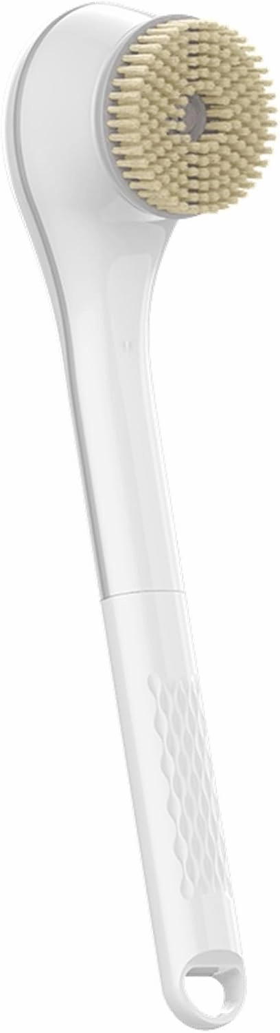 Electric Shower Brush, Rechargeable Back Massage Body Brush for Shower, Long Handled Scrub Shower Brush, Rotating Skin Brush with 6 Brush Heads, Back Lotion Applicator (White)