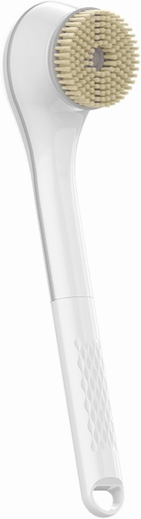 Electric Shower Brush, Rechargeable Back Massage Body Brush for Shower, Long Handled Scrub Shower Brush, Rotating Skin Brush with 6 Brush Heads, Back Lotion Applicator (White)