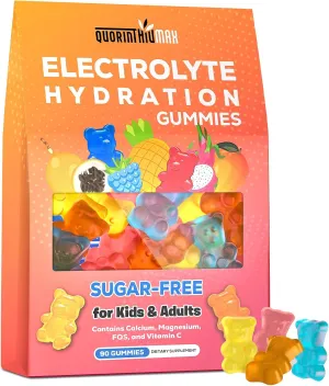Electrolyte Gummies Sugar Free | Electrolyte Hydration Energy Gummies for Running & Sports - Energy Chews with Calcium & Vitamin C for Kids & Adults, Multiple Mixed Flavors, Gluten-Free, 90 Gummies