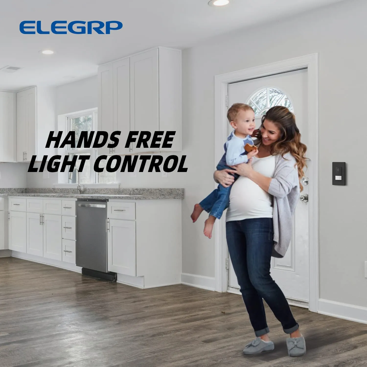 ELEGRP Occupancy Motion Sensor Light Switch, PIR Infrared Motion Activated Wall Switch, No Neutral Wire, Single Pole for CFL/LED/Incandescent Bulb, Wall Plate Included, UL Listed (2 Pack, Matte Black)