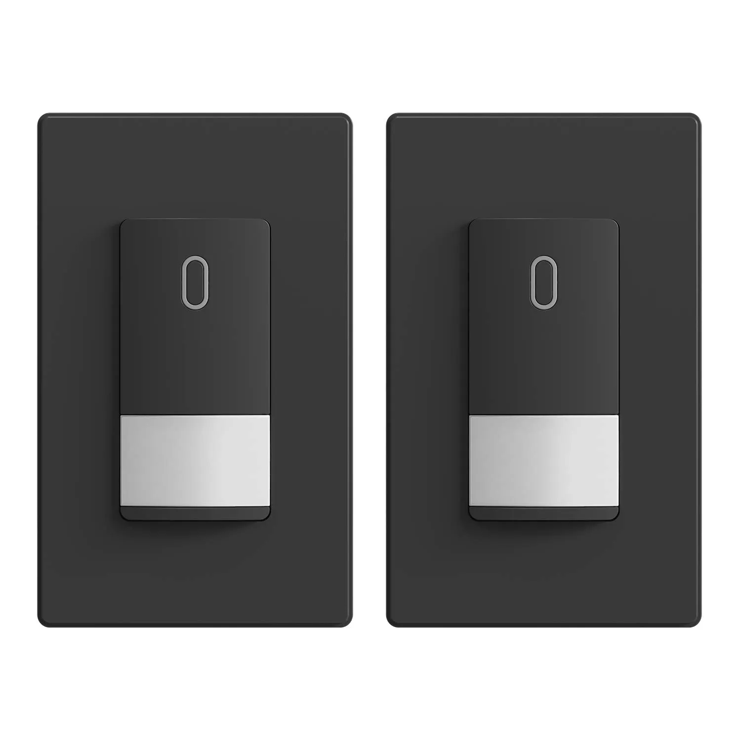 ELEGRP Occupancy Motion Sensor Light Switch, PIR Infrared Motion Activated Wall Switch, No Neutral Wire, Single Pole for CFL/LED/Incandescent Bulb, Wall Plate Included, UL Listed (2 Pack, Matte Black)