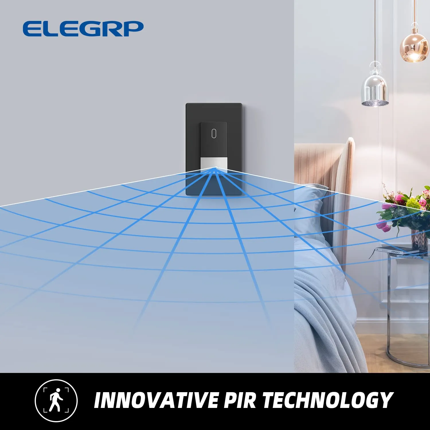ELEGRP Occupancy Motion Sensor Light Switch, PIR Infrared Motion Activated Wall Switch, No Neutral Wire, Single Pole for CFL/LED/Incandescent Bulb, Wall Plate Included, UL Listed (2 Pack, Matte Black)