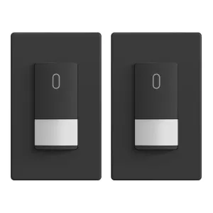 ELEGRP Occupancy Motion Sensor Light Switch, PIR Infrared Motion Activated Wall Switch, No Neutral Wire, Single Pole for CFL/LED/Incandescent Bulb, Wall Plate Included, UL Listed (2 Pack, Matte Black)