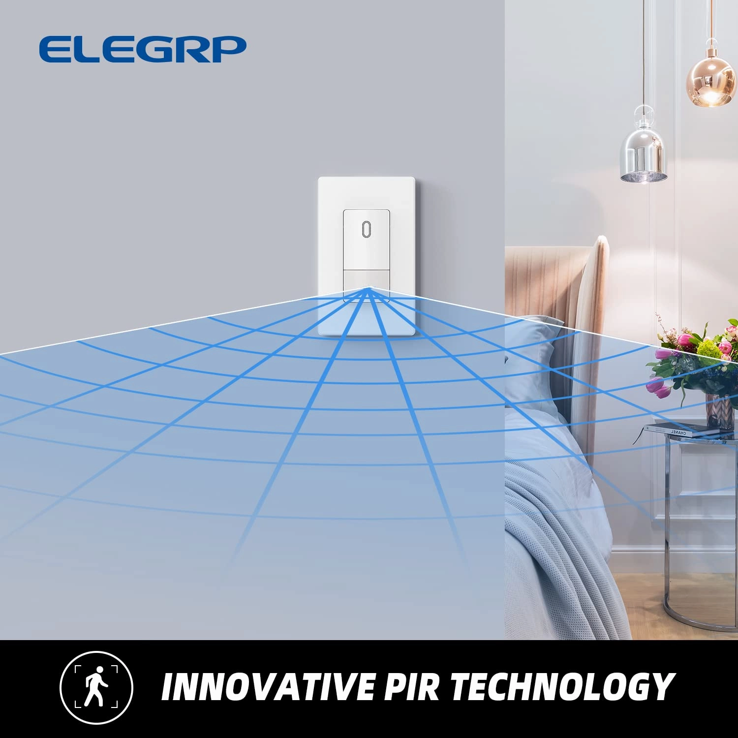 ELEGRP Occupancy Motion Sensor Light Switch, PIR Infrared Motion Activated Wall Switch, No Neutral Wire, Single Pole for CFL/LED/Incandescent Bulb, Wall Plate Included, UL Listed (6 Pack, Matte White)