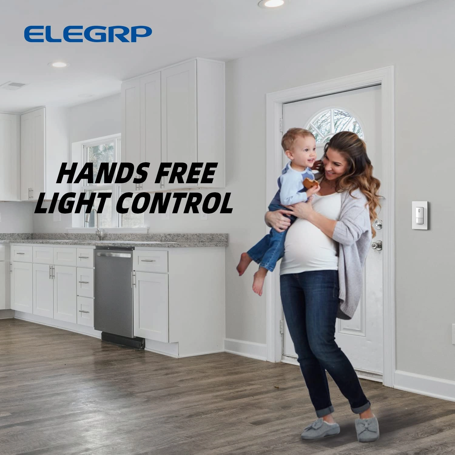 ELEGRP Occupancy Motion Sensor Light Switch, PIR Infrared Motion Activated Wall Switch, No Neutral Wire, Single Pole for CFL/LED/Incandescent Bulb, Wall Plate Included, UL Listed (6 Pack, Matte White)
