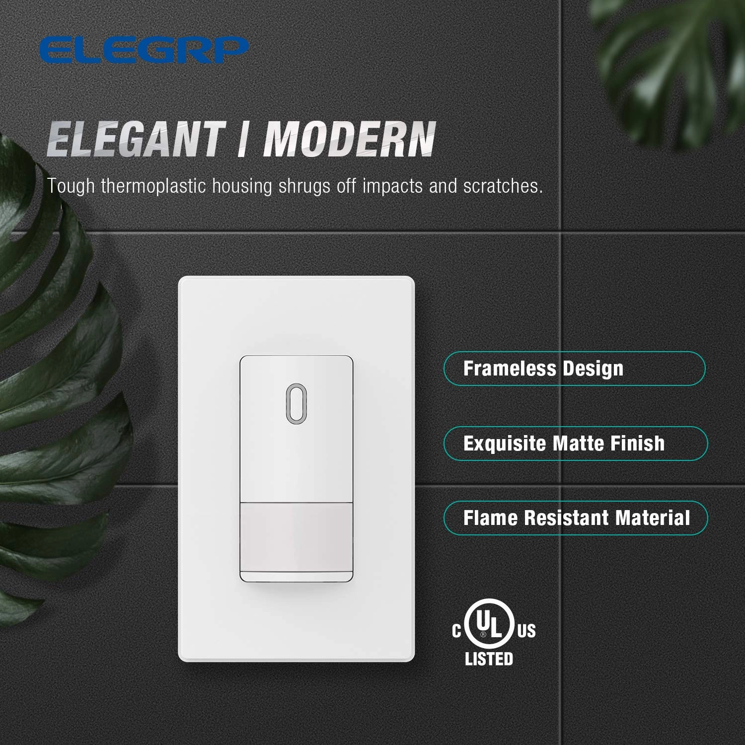ELEGRP Occupancy Motion Sensor Light Switch, PIR Infrared Motion Activated Wall Switch, No Neutral Wire, Single Pole for CFL/LED/Incandescent Bulb, Wall Plate Included, UL Listed (6 Pack, Matte White)