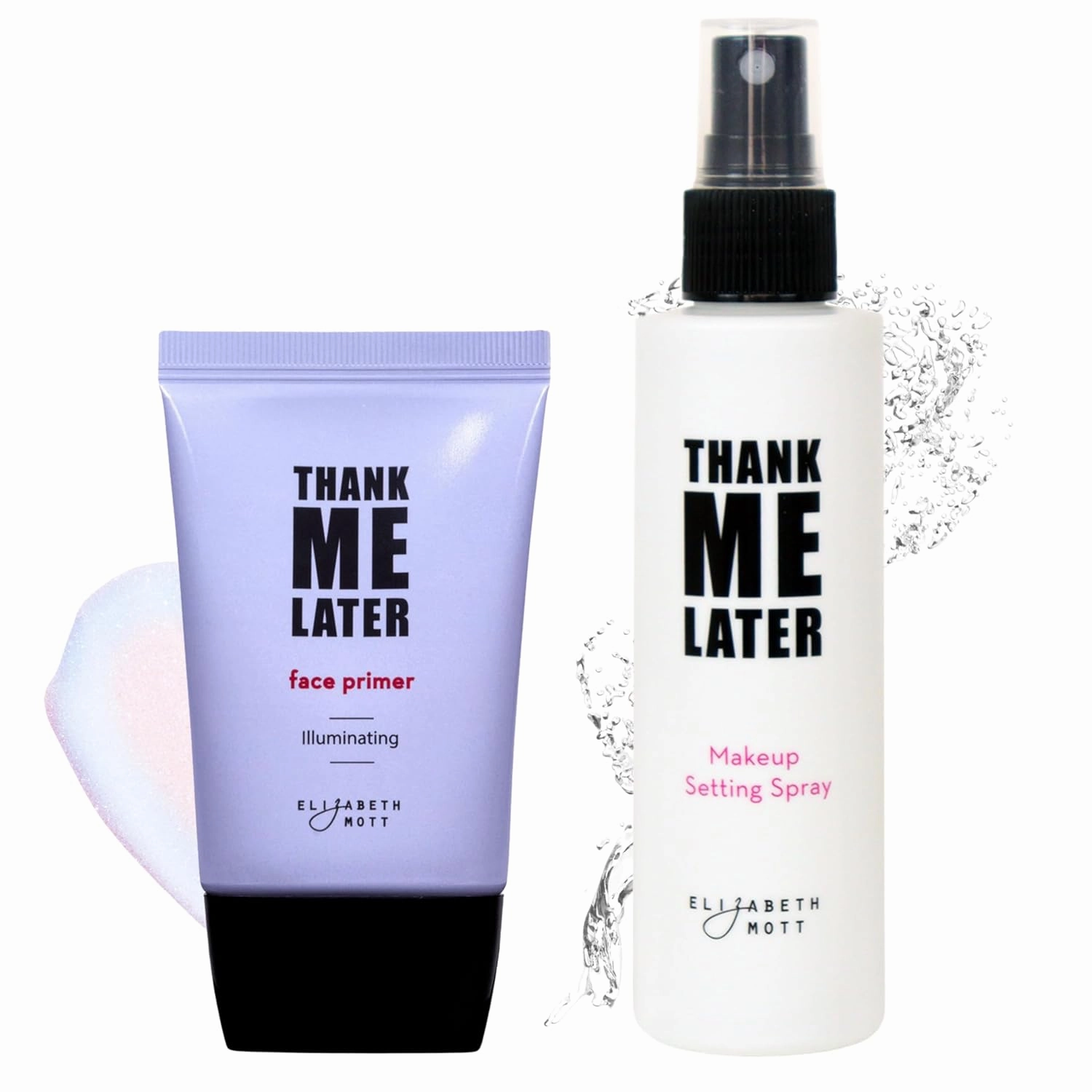 Elizabeth Mott - Thank Me Later Illuminating Face Primer 30g and Thank Me Later Face Makeup Setting Spray 95ml - Cruelty Free - (2-Pack Bundle)