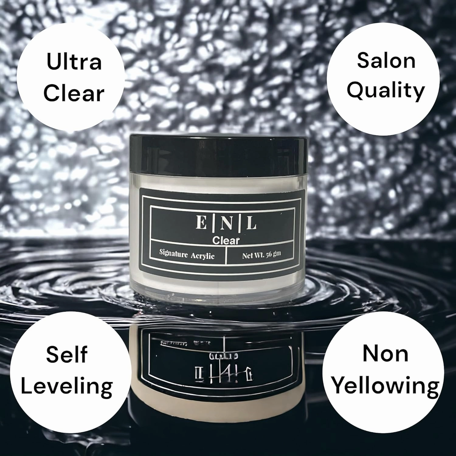 ENL Acrylic Nail Powder: Clear: Acrylic Powder Nail Extensions, DIY Nail Art, No Bubbles and Long-Lasting, Chip Resistant, Clear, 2oz, Crystal Clear, Professional or Beginner Acrylic Powder
