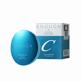 ENOUGH Collagen 3X Moisture Two-Way Cake SPF28, Korean Makeup Blurring Setting Powder Foundation, Face Pressed Powder Compact for Women (#21N Clear Beige)