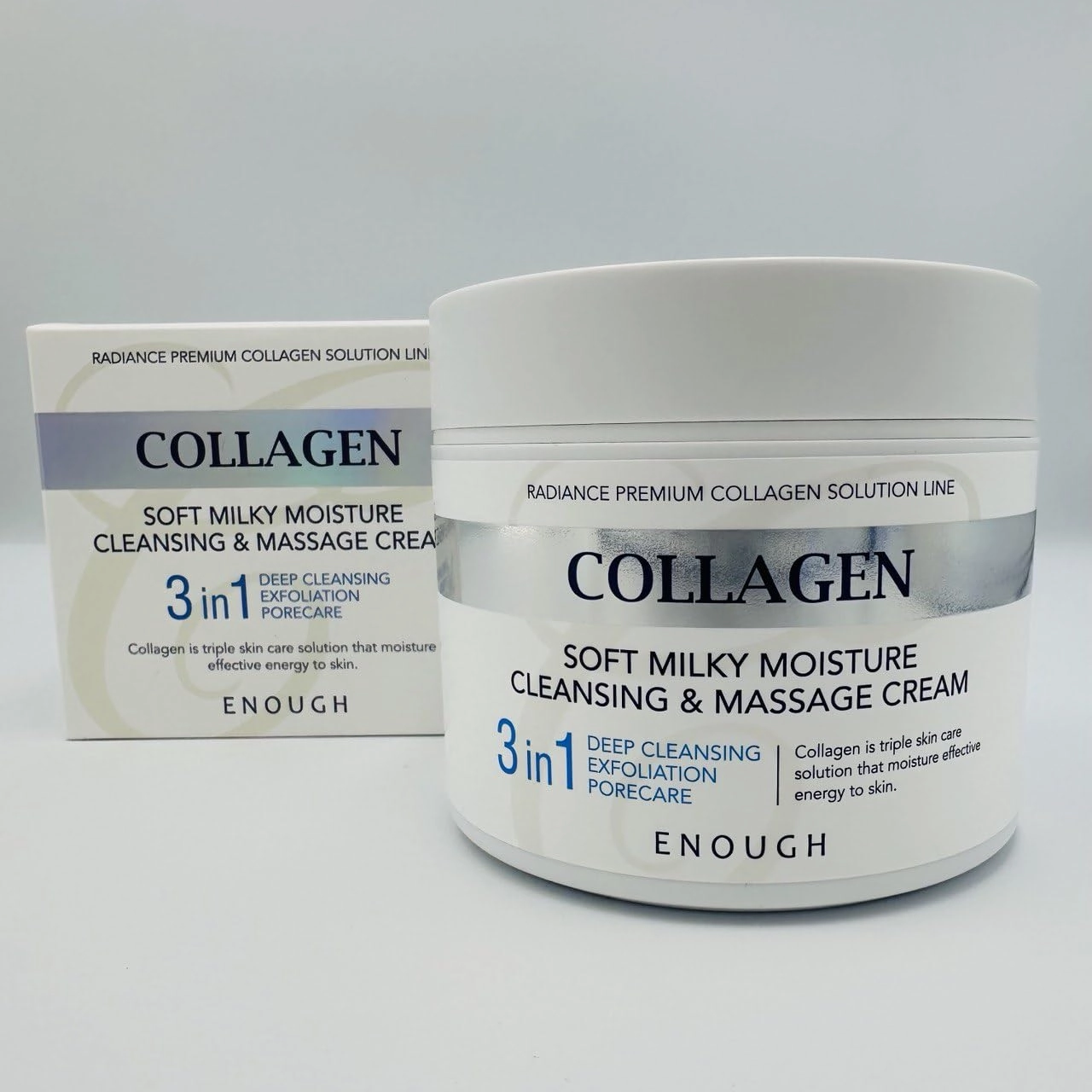 Enough Collagen Soft Milky Moisture Cleansing & Massage Cream, Deep Hydrating Face Cleanser and Makeup Remover, Korean Skincare for All Skin Types, 10.58 oz (300g)
