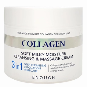 Enough Collagen Soft Milky Moisture Cleansing & Massage Cream, Deep Hydrating Face Cleanser and Makeup Remover, Korean Skincare for All Skin Types, 10.58 oz (300g)