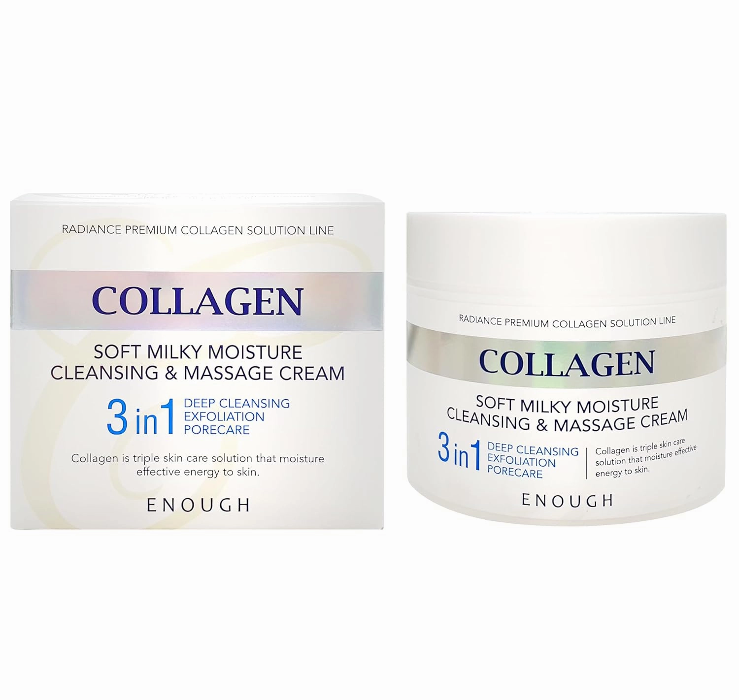 Enough Collagen Soft Milky Moisture Cleansing & Massage Cream, Deep Hydrating Face Cleanser and Makeup Remover, Korean Skincare for All Skin Types, 10.58 oz (300g)