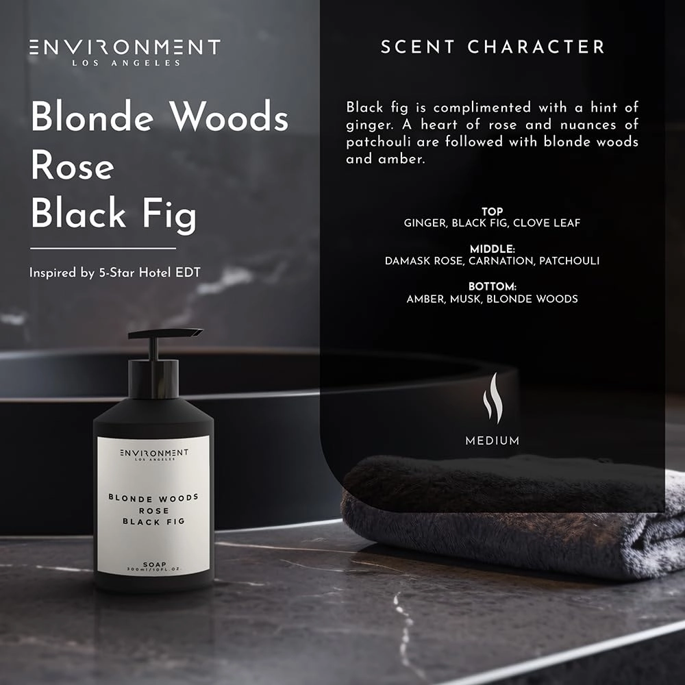 ENVIRONMENT Inspired by 5-Star Hotels EDT Hand Soap, 300ml Luxury Liquid Hand Soap (Blonde Woods | Rose | Black Fig) Home Essentials, Kitchen & Bathroom Hand Soap, Hand Wash, Vegan & Cruelty-Free
