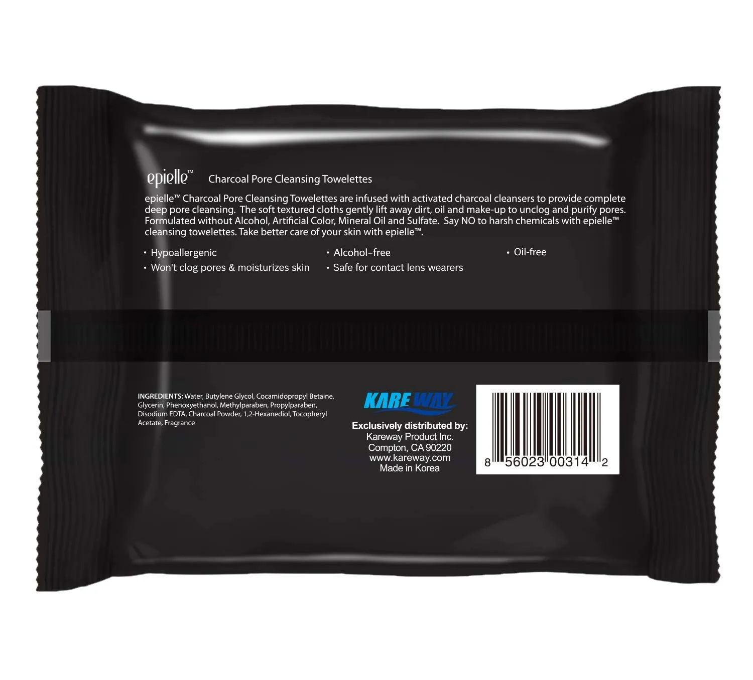 Epielle Charcoal Makeup Remover Wipes | Soft & Gentle for All Skin Types | Removes Dirt, Oil, Waterproof Makeup | 6 Pack | Korean Skincare
