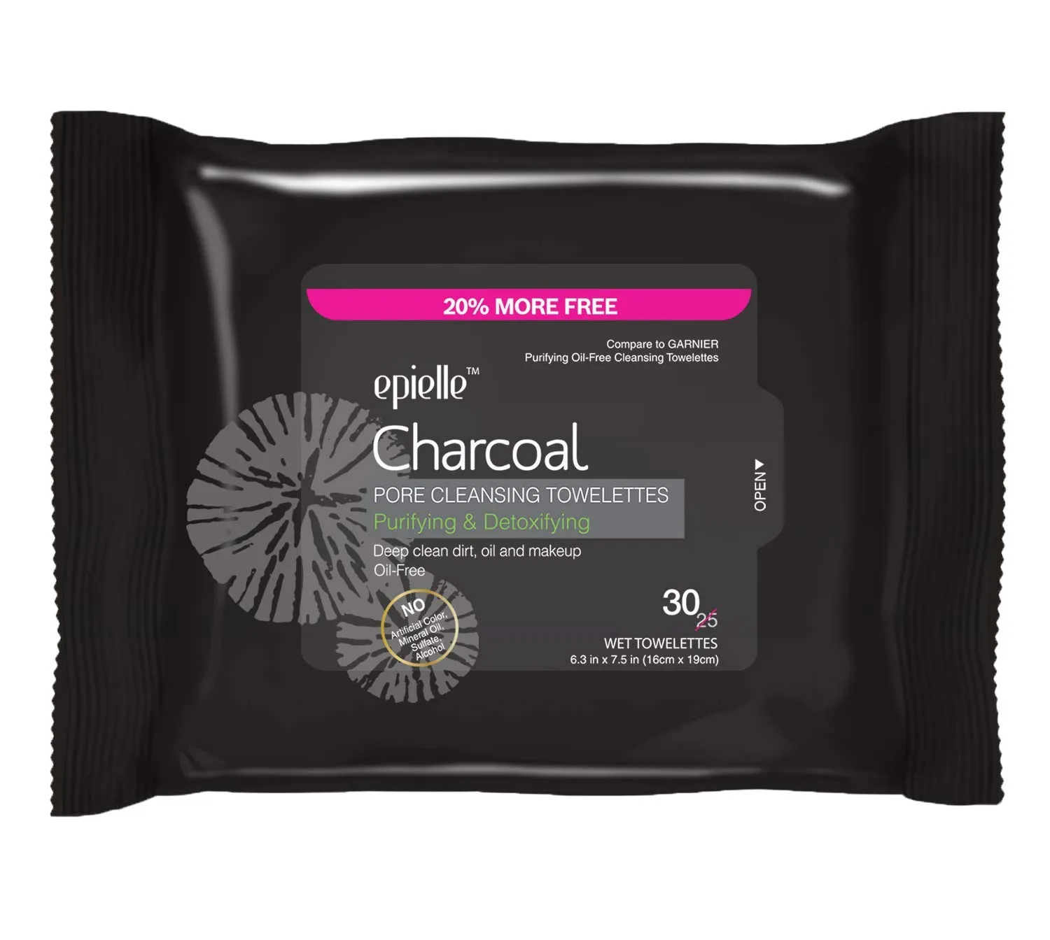 Epielle Charcoal Makeup Remover Wipes | Soft & Gentle for All Skin Types | Removes Dirt, Oil, Waterproof Makeup | 6 Pack | Korean Skincare