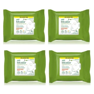 Epielle Micellar Makeup Cleansing Wipes | Gentle, Hypoallergenic, Alcohol-Free | Suitable for All Skin Types | 30 Towelettes (4-Pack) | Korean Beauty Skincare, Easter Gift