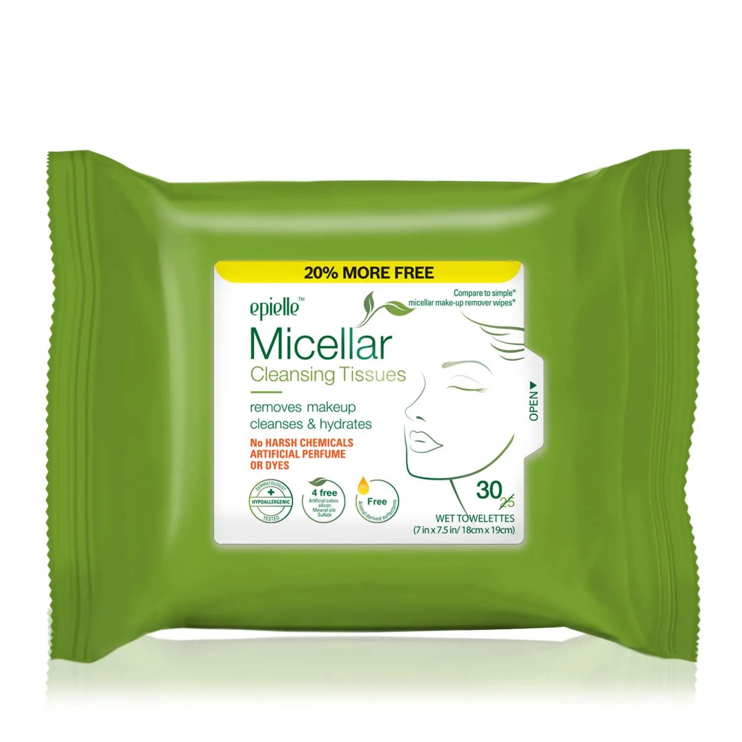 Epielle Micellar Makeup Cleansing Wipes | Gentle, Hypoallergenic, Alcohol-Free | Suitable for All Skin Types | 30 Towelettes (4-Pack) | Korean Beauty Skincare, Easter Gift