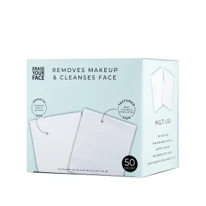 ERASE YOUR FACE Biodegradable Face Cloths - Disposable Face Towels to Cleanse Skin and Remove Makeup, Dirt & Impurities - Reveals a Radiant Complexion - Suitable For All Skin Types - Blue (50 Count)
