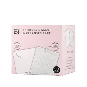 ERASE YOUR FACE Biodegradable Face Cloths - Disposable Face Towels to Cleanse Skin and Remove Makeup, Dirt & Impurities - Reveals a Radiant Complexion - Suitable For All Skin Types - Pink (50 Count)