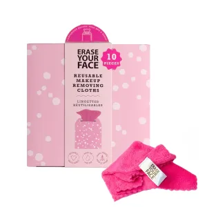 ERASE YOUR FACE Makeup Remover Cloths Box Set - Reusable Microfiber Face Towels to Cleanse & Remove Makeup - Water Activated, Dual-Sided Design for Easy Use - Pink (10 Count)