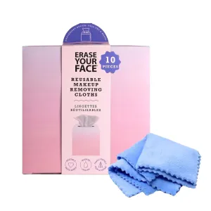 ERASE YOUR FACE Makeup Remover Cloths Box Set - Reusable Microfiber Face Towels to Cleanse & Remove Makeup - Water Activated, Dual-Sided Design for Easy Use - Pink/Blue (10 Count)