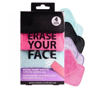 ERASE YOUR FACE Makeup Remover Cloths - Reusable Microfiber Face Towels to Cleanse & Remove Makeup - Water Activated, Dual-Sided Design for Easy Use (4 Count)