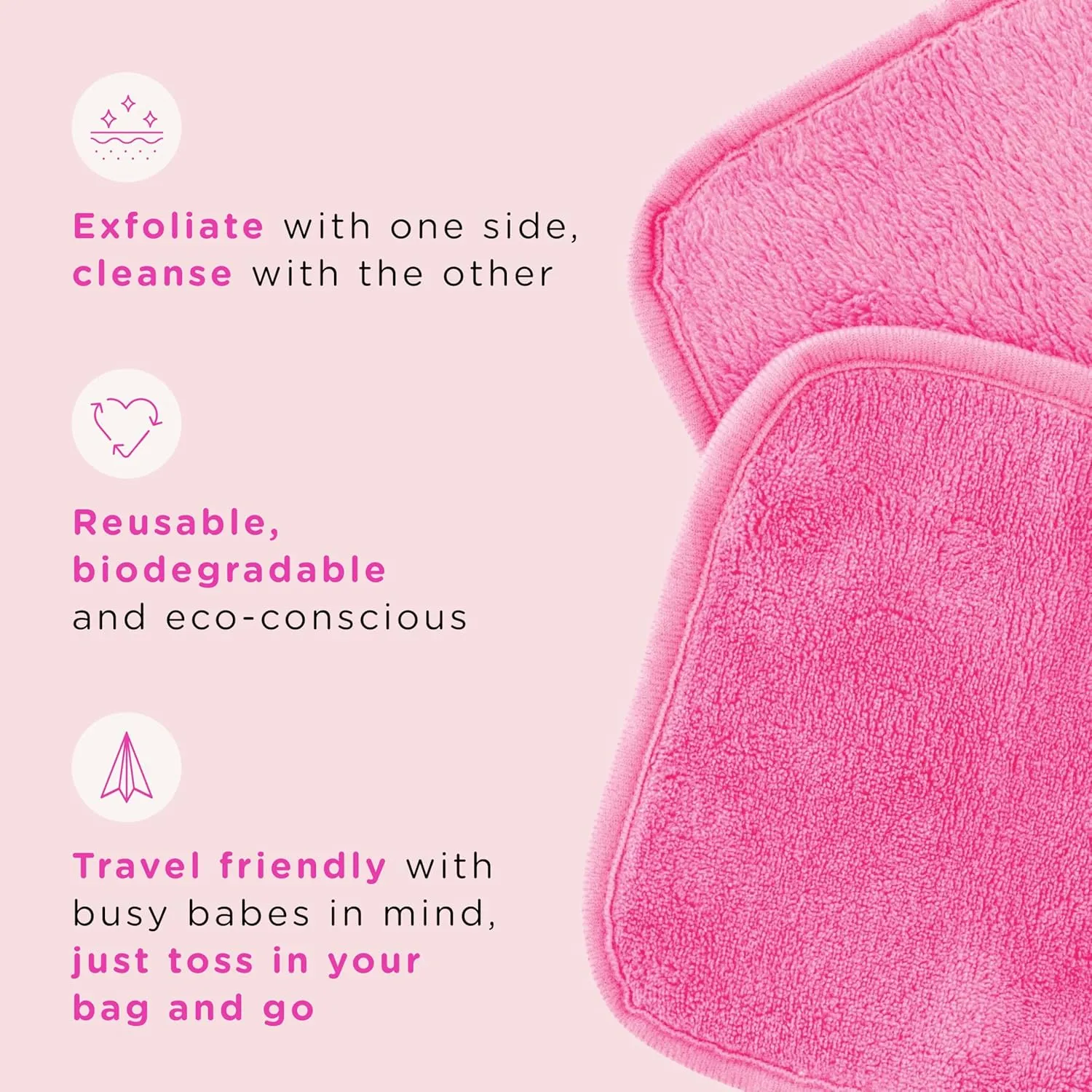 ERASE YOUR FACE Makeup Remover Cloths - Reusable Microfiber Face Towels to Cleanse & Remove Makeup - Water Activated, Dual-Sided Design for Easy Use (7 Count)
