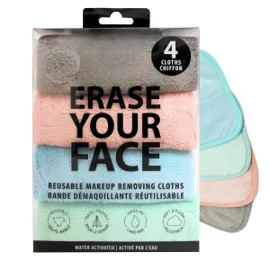 ERASE YOUR FACE Makeup Remover Cloths - Reusable Microfiber Face Towels to Cleanse & Remove Makeup - Water Activated, Dual-Sided Design for Easy Use - Pastel (4 Count)
