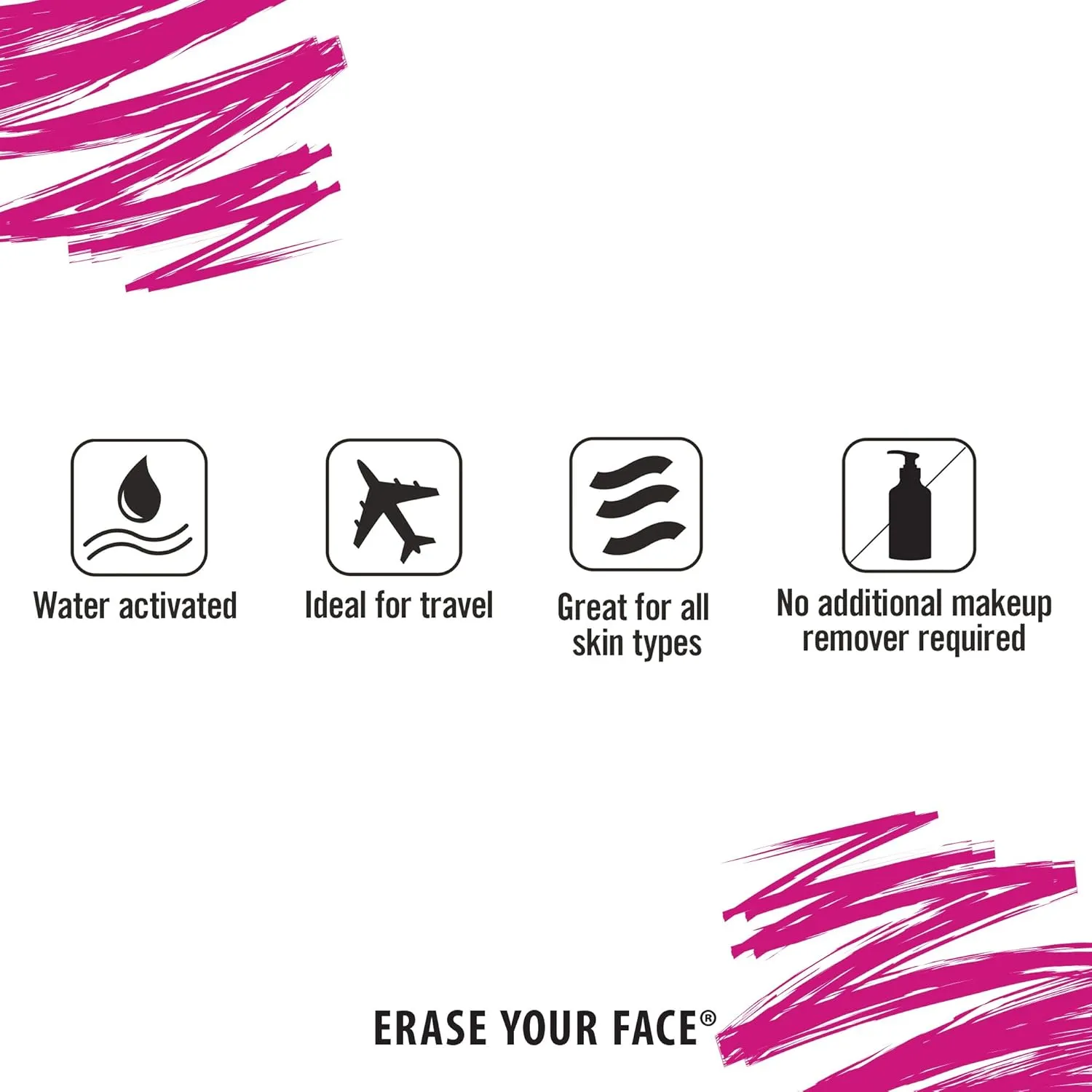 ERASE YOUR FACE Re-usable Makeup Removing Cloth,Pink/Black,8 pack