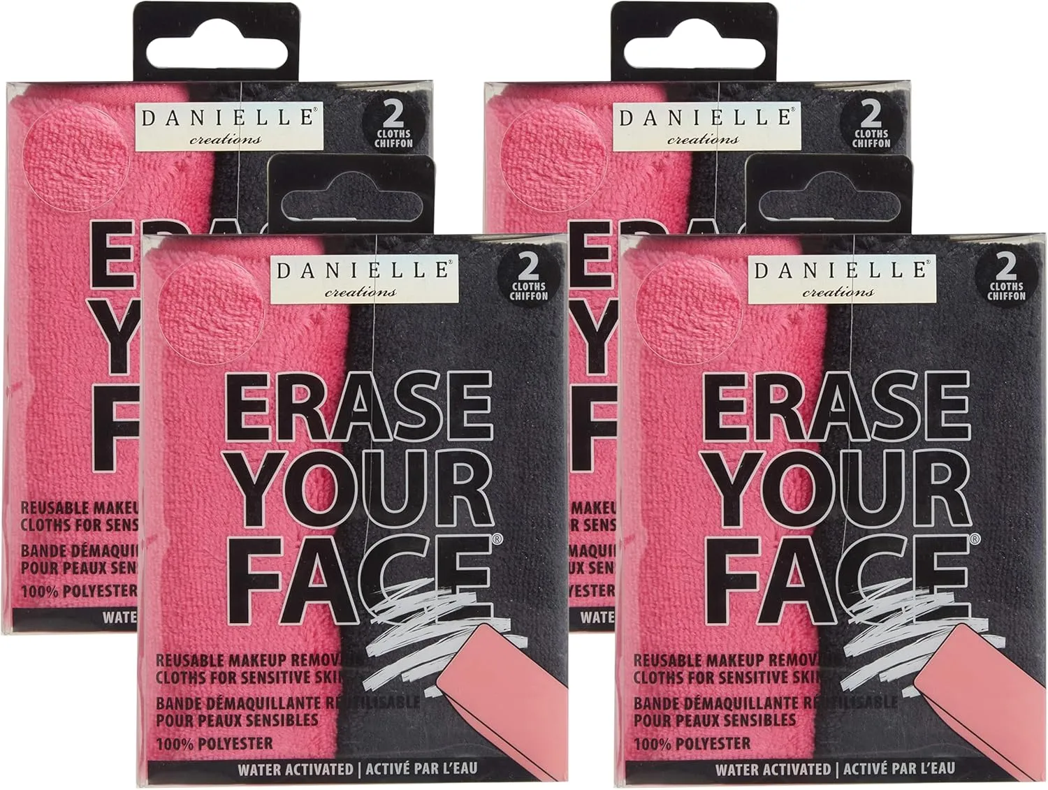 ERASE YOUR FACE Re-usable Makeup Removing Cloth,Pink/Black,8 pack